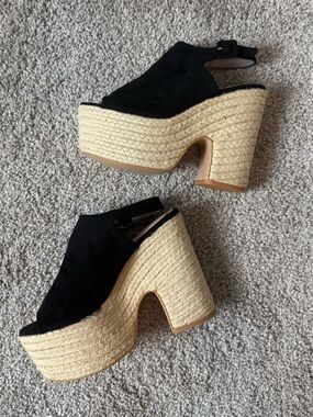 Black Open Toe Espadrille Shoes
